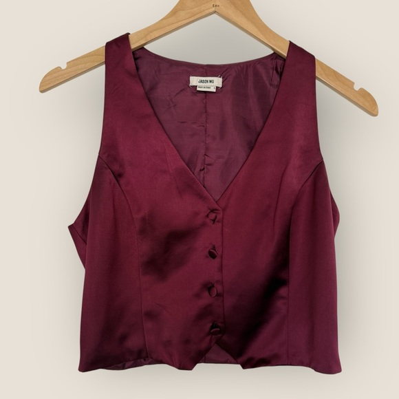 Jason Wu | Burgundy Satin Vest Top | Size S - Picture 2 of 12